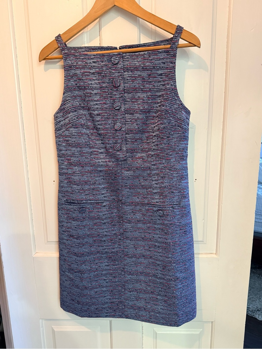 2026 Tweed J.Crew Indigo Shift Dress with Button Detail
